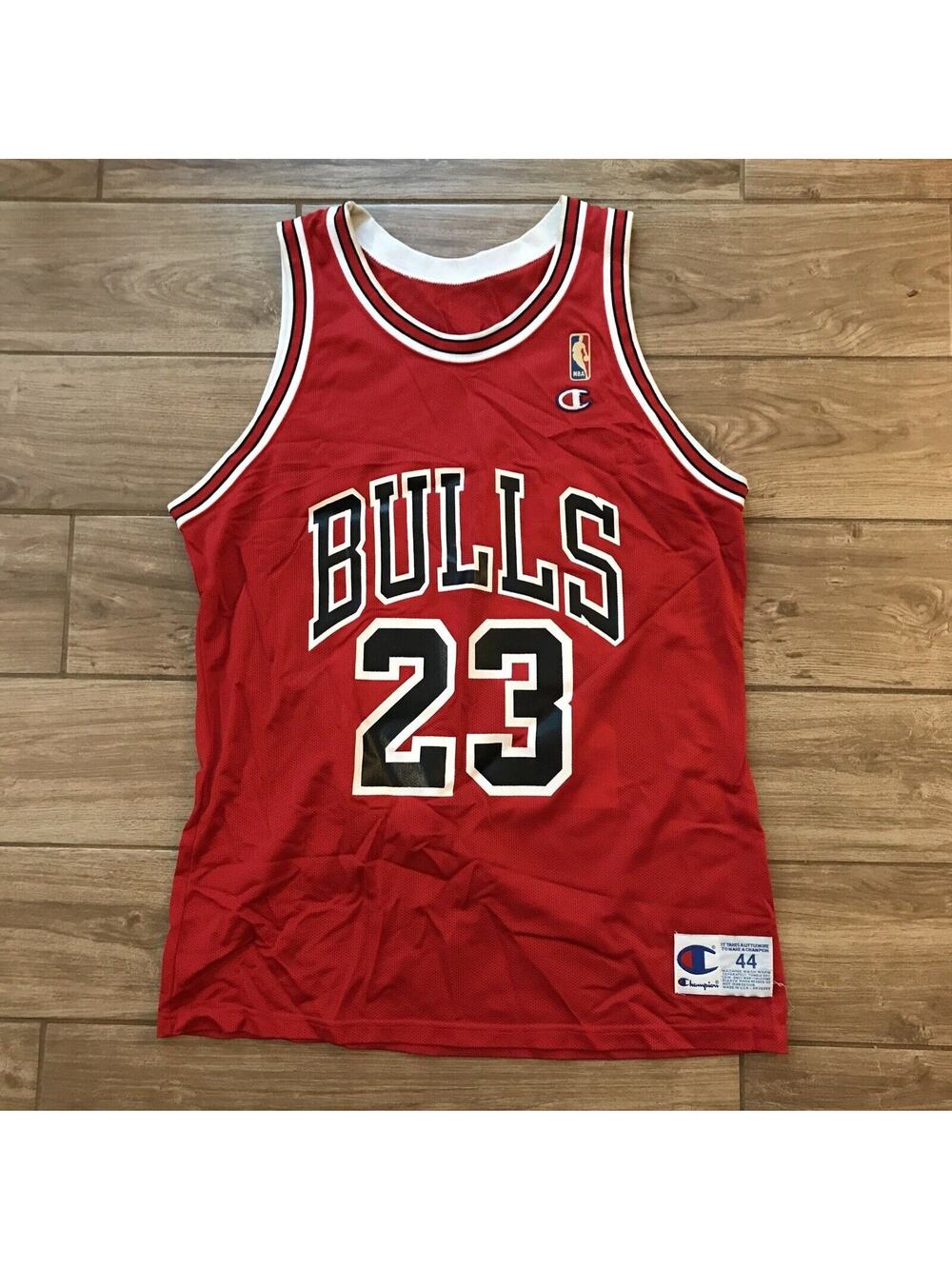 Michael Jordan Chicago Bulls Champion Authentic Jersey 44 L NBA Vtg 90s Stitched
